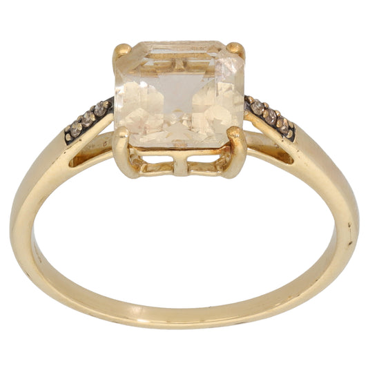 9ct Gold Quartz & 0.03ct Diamond Dress/Cocktail Ring Size S