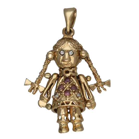 9ct Gold Sapphire & Cubic Zirconia Dolly Pendant