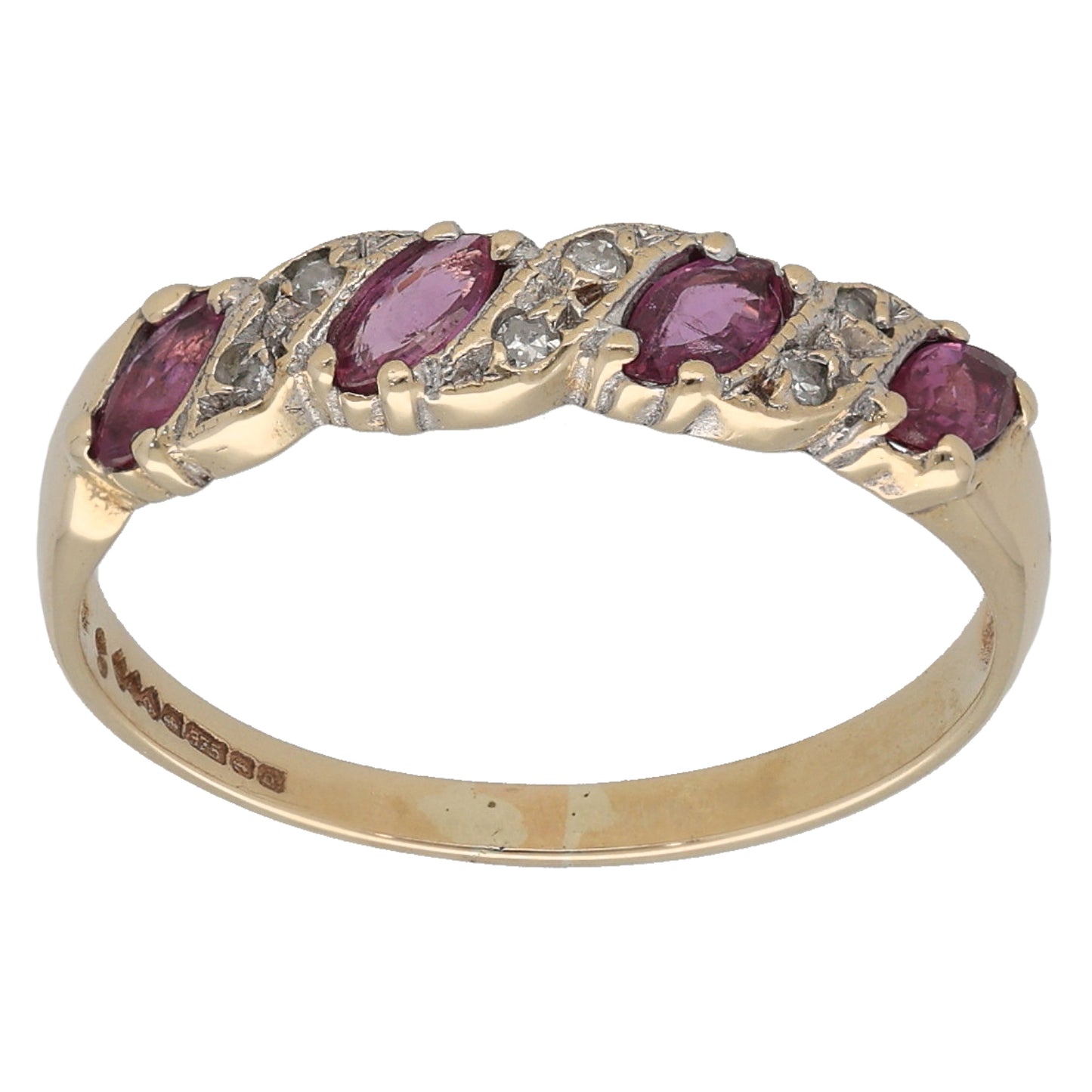 9ct Gold Ruby & 0.03ct Diamond Half Eternity Ring Size N