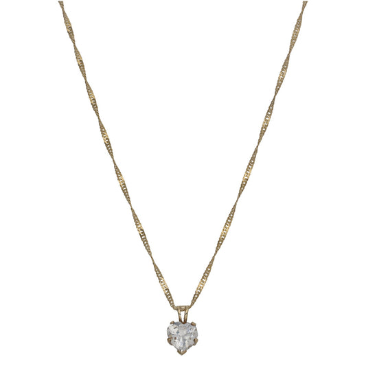 9ct Gold Cubic Zirconia Single Stone Pendant With Chain