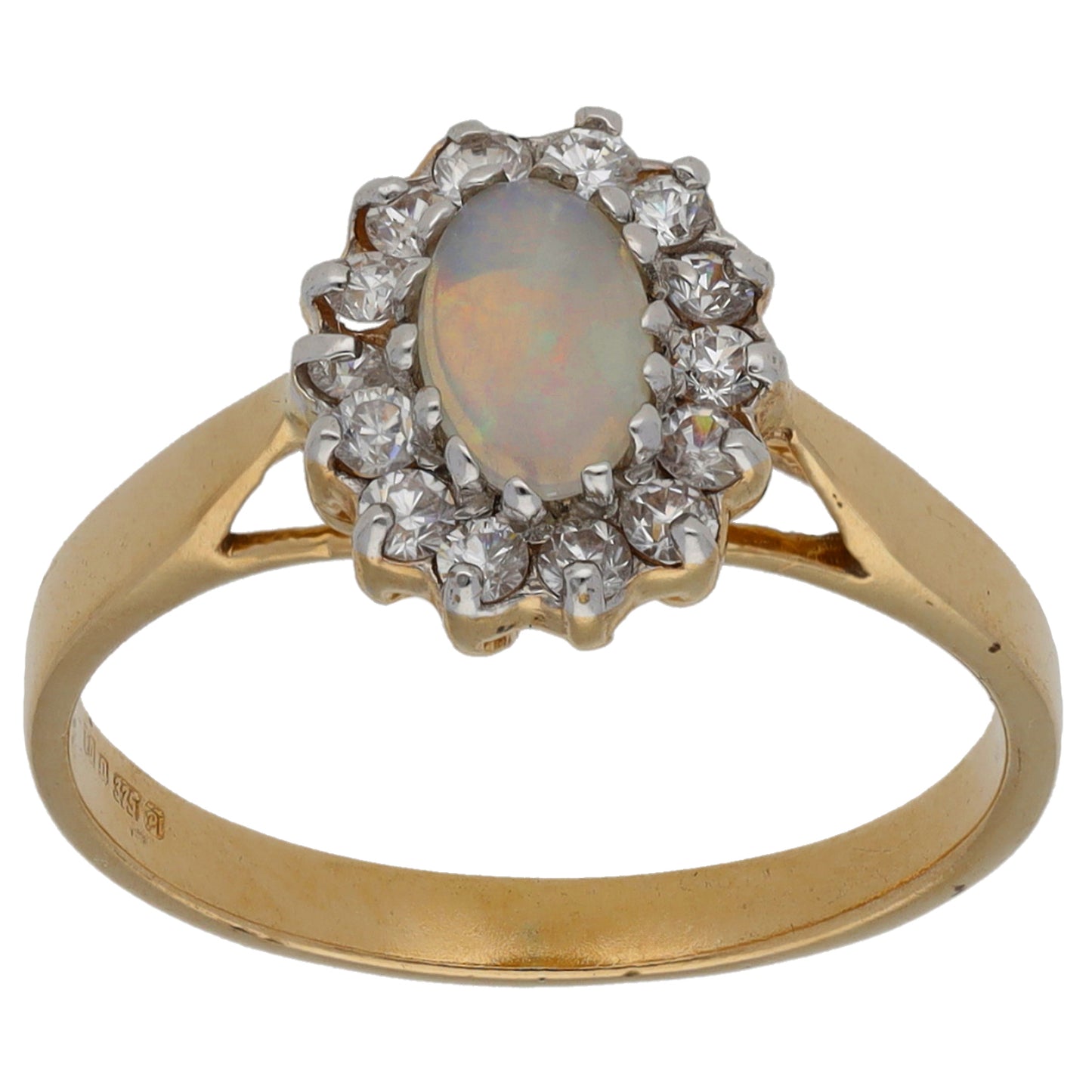 9ct Gold Opal & Cubic Zirconia Dress/Cocktail Ring Size L