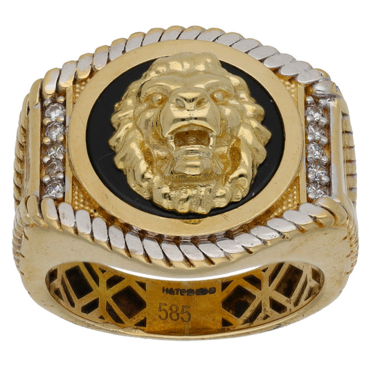 14ct Gold Onyx & Cubic Zirconia Crest/Emblem Signet Ring Size T