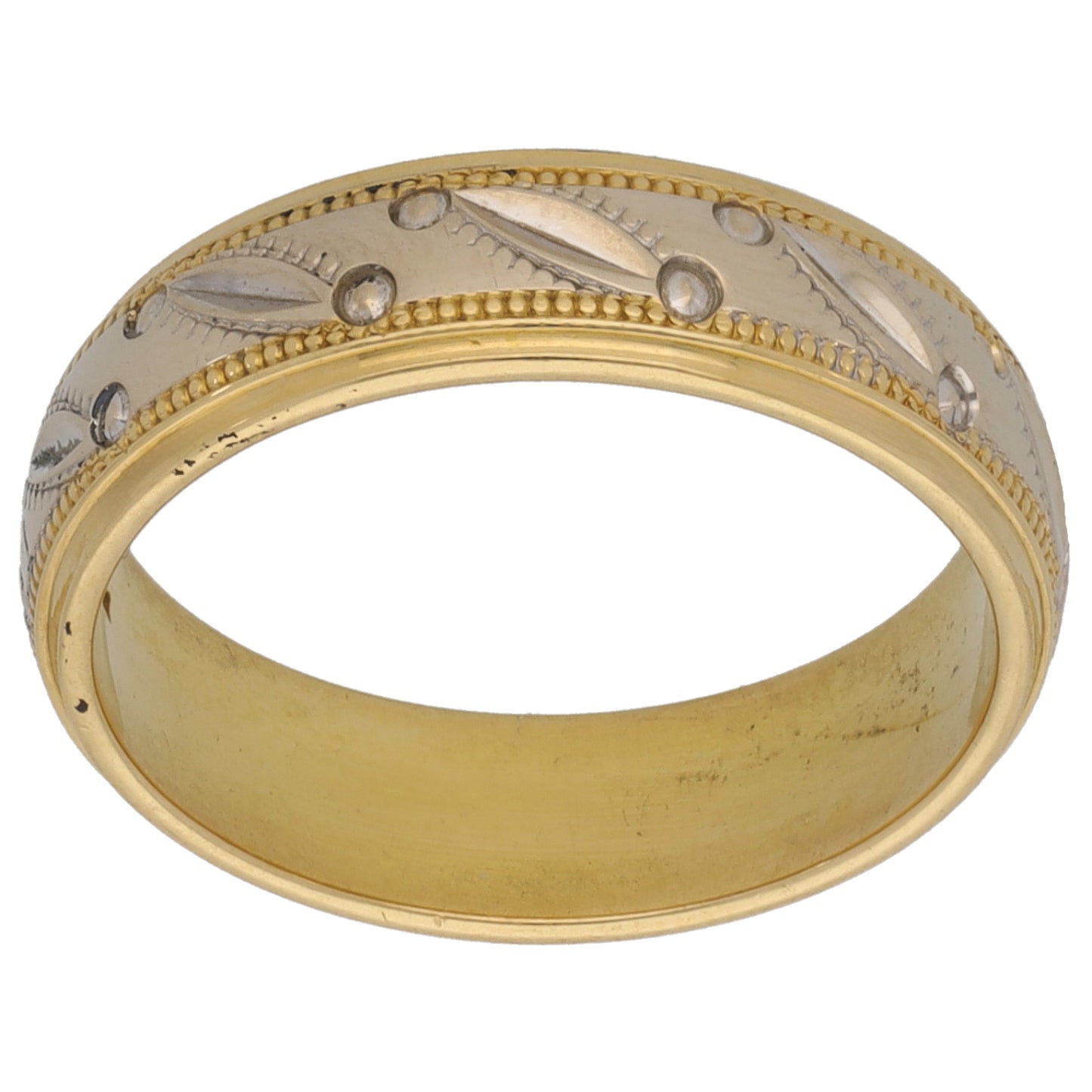 18ct Bicolour Gold Patterned Wedding Ring Size K