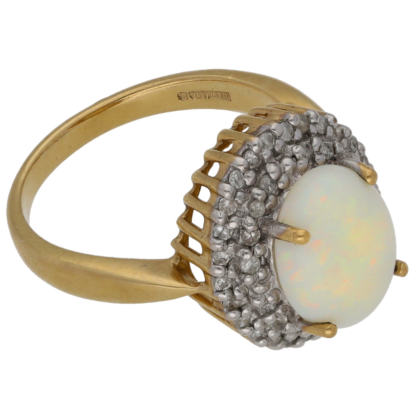 9ct Gold 0.21ct Diamond & Opal Dress/Cocktail Ring Size K
