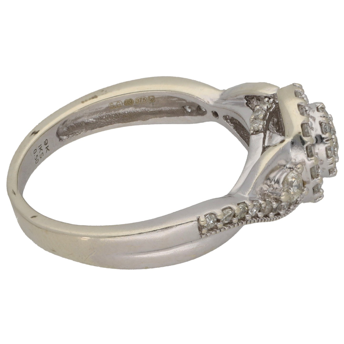 9ct White Gold 0.50ct Diamond Cluster Ring Size N