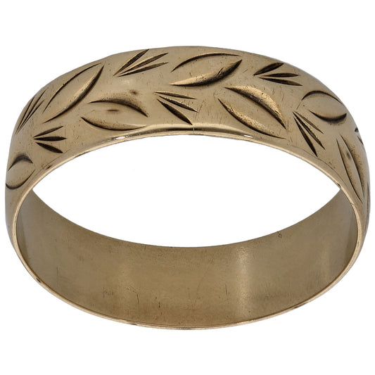 9ct Gold Patterned Wedding Ring Size P