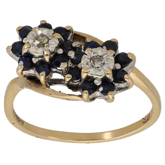9ct Gold Sapphire & 0.02ct Diamond Dress/Cocktail Ring Size P
