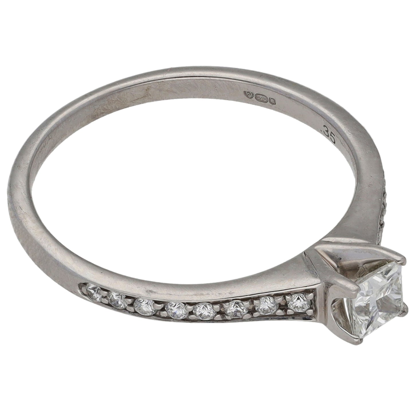 18ct White Gold 0.035ct Diamond Solitaire Ring With Accent Stones Size L