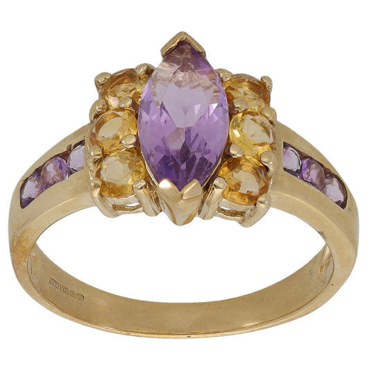 9ct Gold Amethyst & Citrine Dress/Cocktail Ring Size N