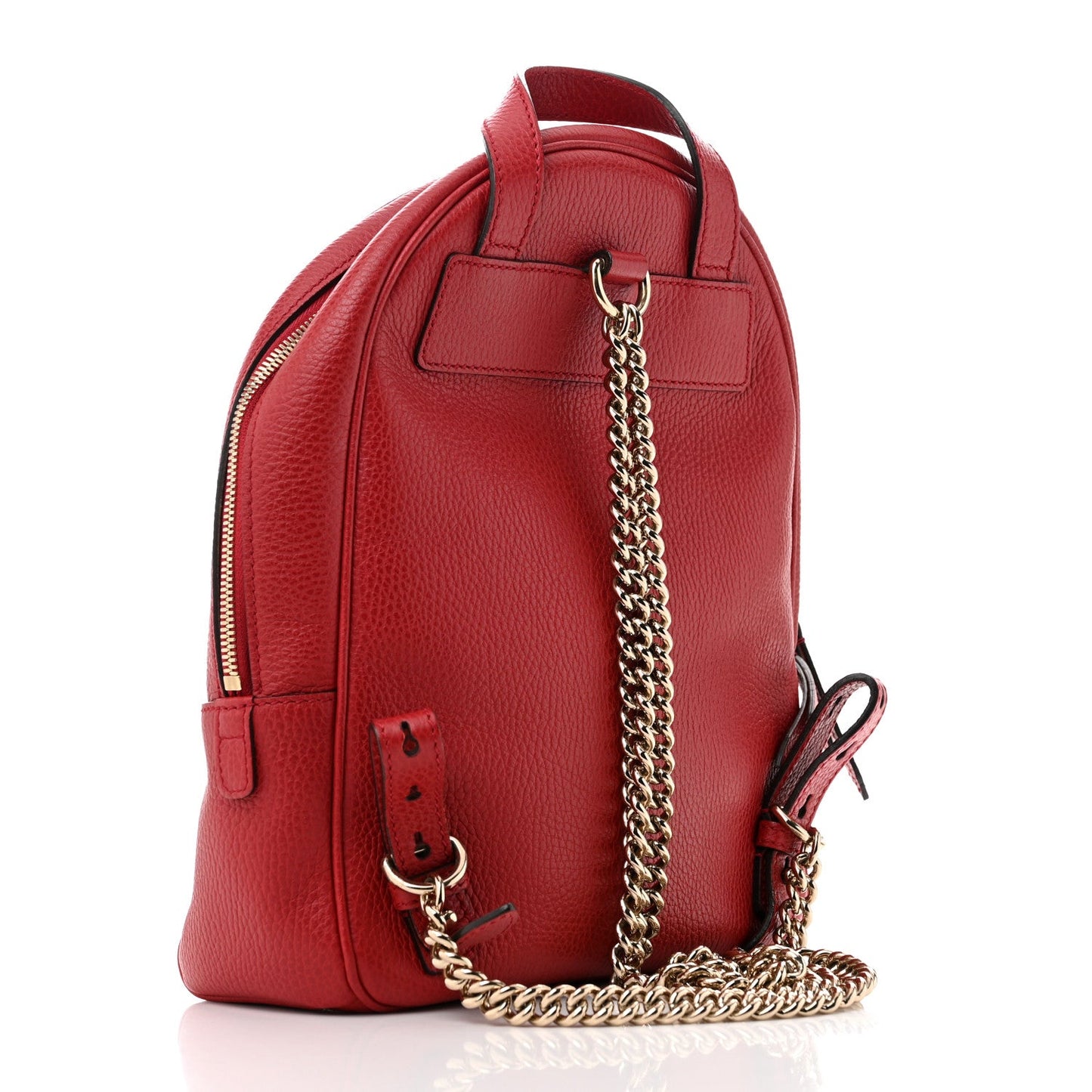 Gucci Soho Chain Backpack Pebbled Calfskin Leather Bag - Hibiscus Red
