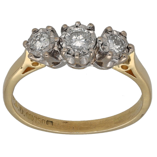 18ct Gold 0.50ct Diamond Trilogy Ring Size K