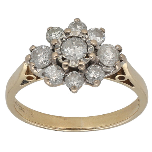 9ct Gold 0.75ct Diamond Cluster Ring Size K