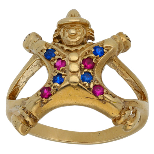 9ct Gold Man Made Ruby & Man Made Sapphire Clown Ring Size R