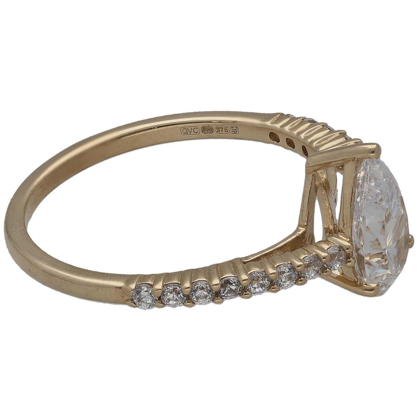 9ct Gold Cubic Zirconia Single Stone Ring With Accents Size O