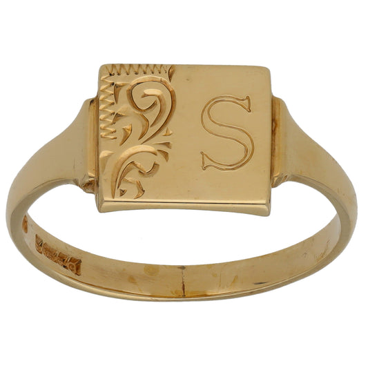 9ct Gold Initial S Signet Ring Size T