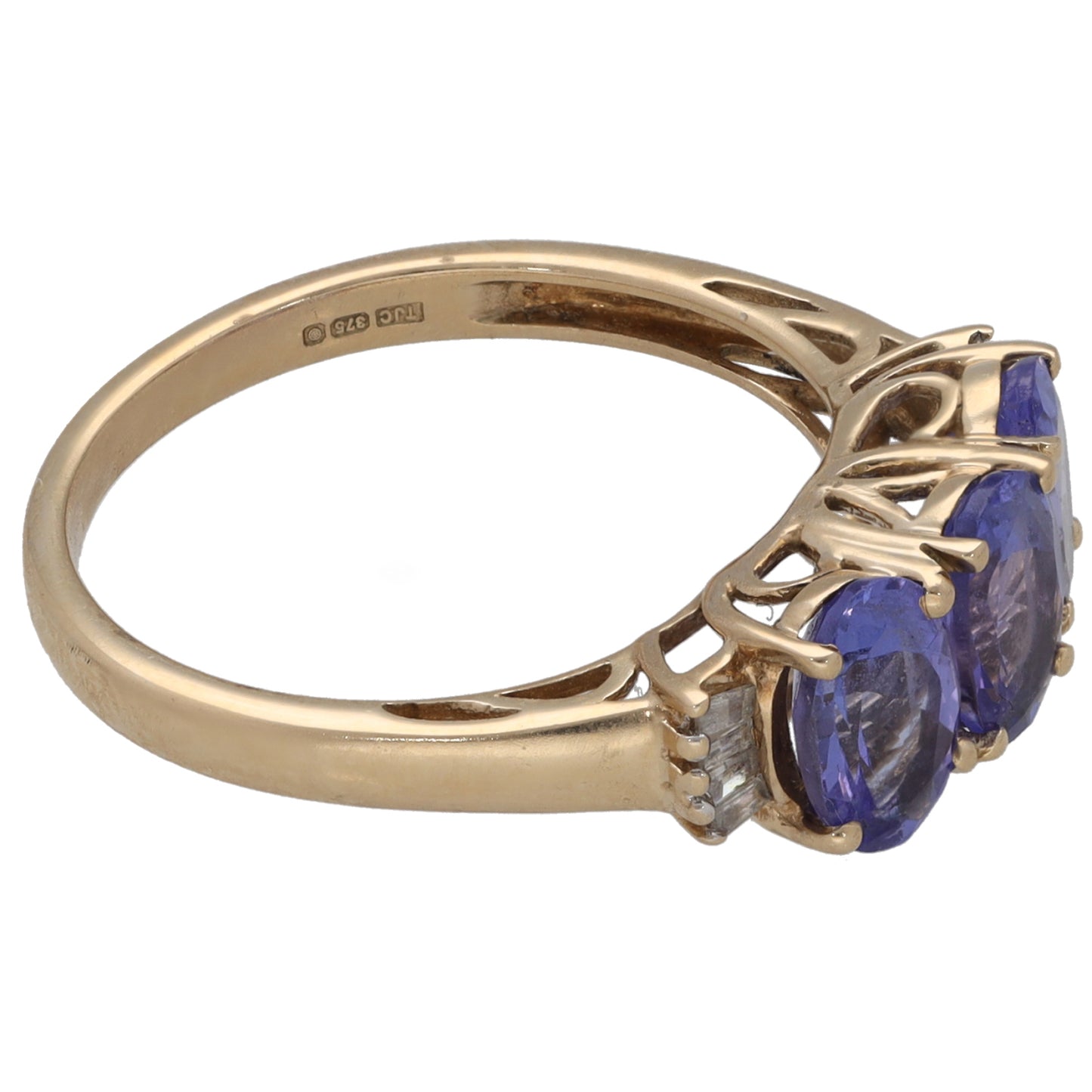 9ct Gold Tanzanite & 0.08ct Diamond Dress/Cocktail Ring Size L