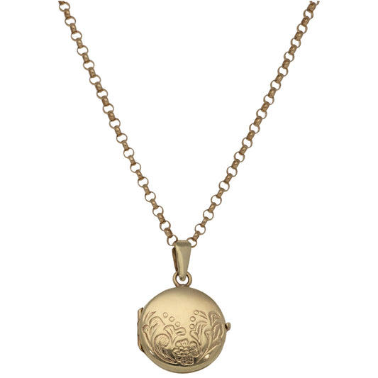 9ct Gold Patterned Locket Pendant With Chain