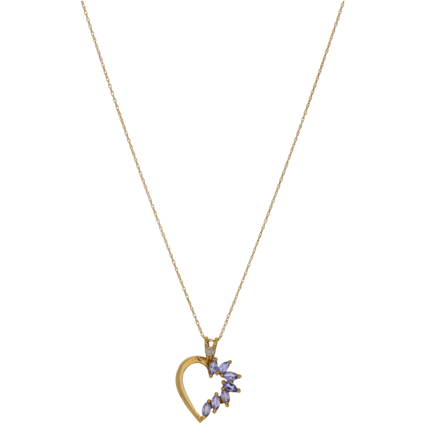 9ct Gold Tanzanite & 0.05ct Diamond Heart Pendant With Chain