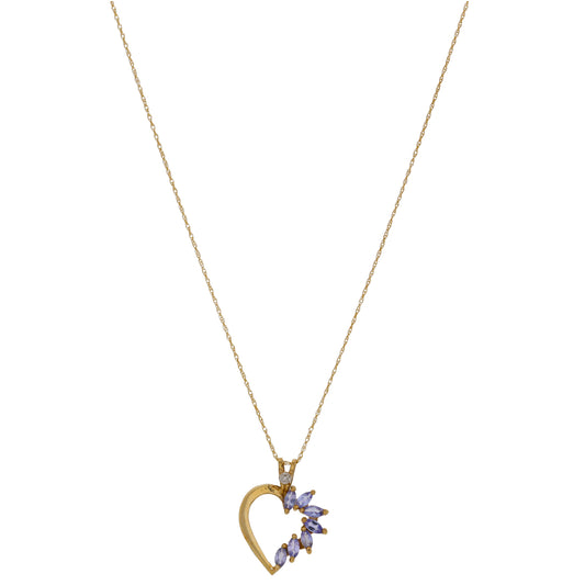 9ct Gold Tanzanite & 0.05ct Diamond Heart Pendant With Chain
