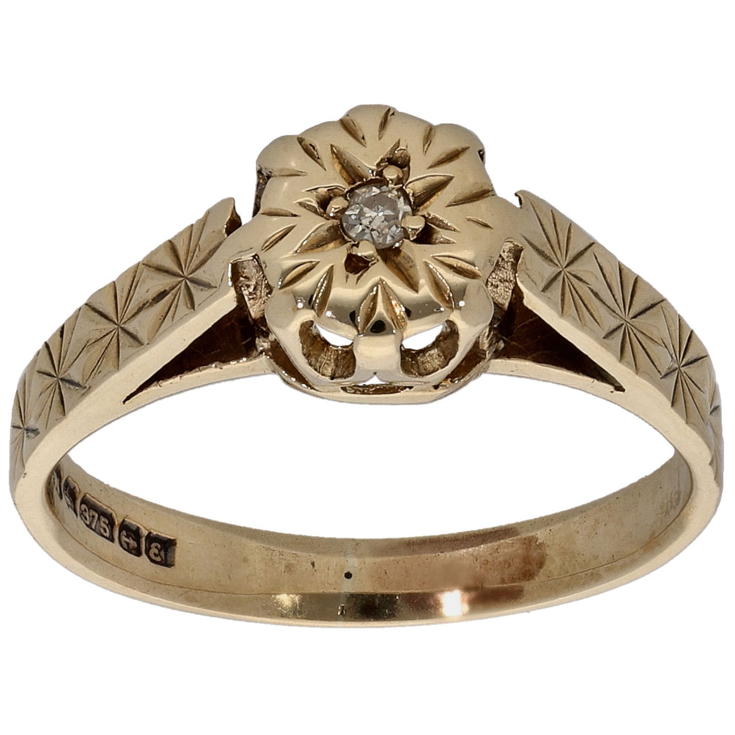 9ct Gold 0.02ct Diamond Solitaire Ring Size M