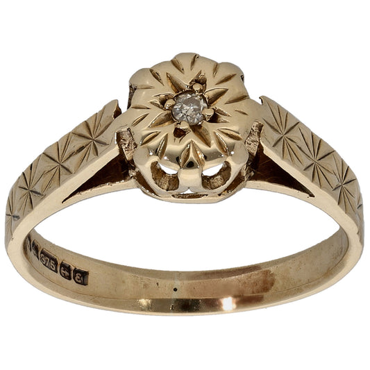 9ct Gold 0.02ct Diamond Solitaire Ring Size M