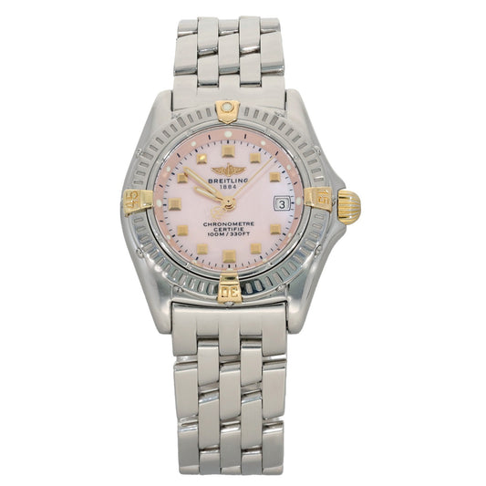 Breitling Vintage b72345 Bi-colour stainless steel wristwatch with pink dial, gold accents, date window, bracelet