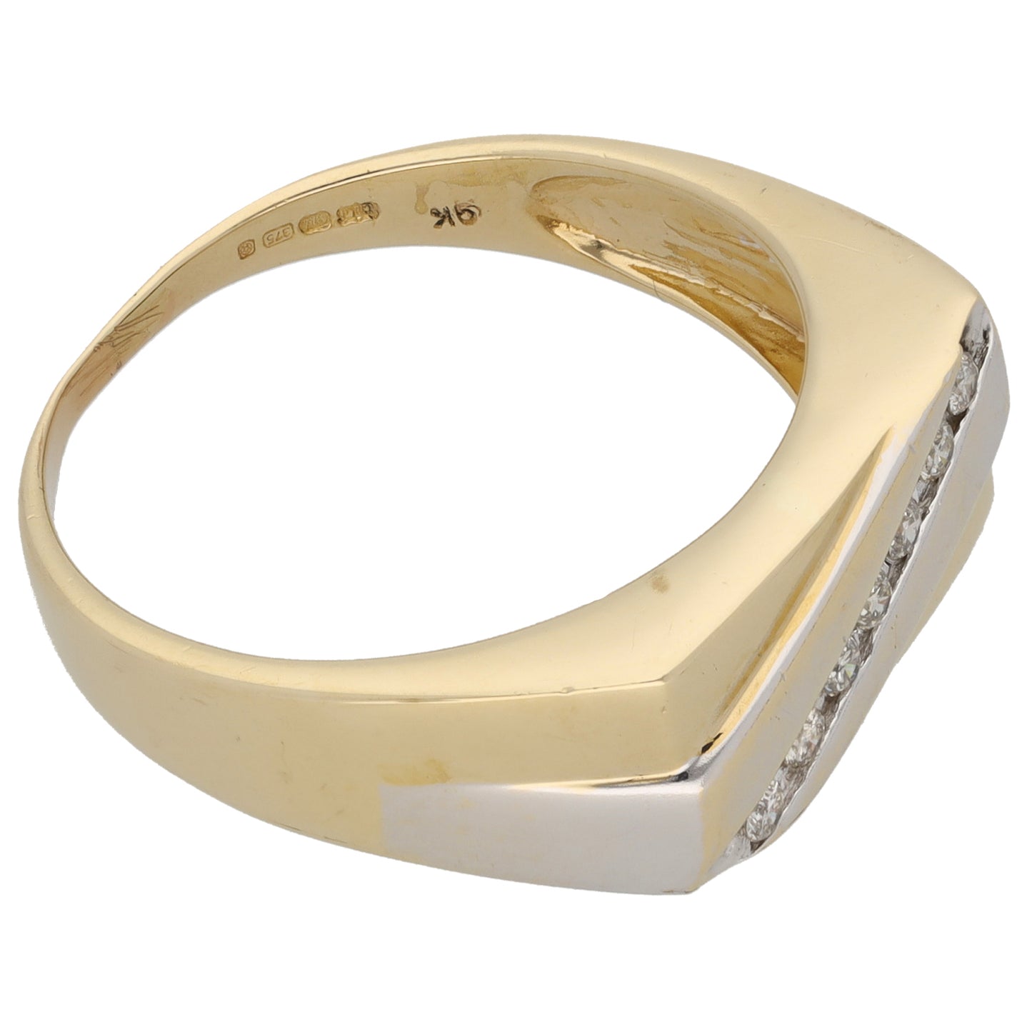 9ct Gold 0.15ct Diamond Patterned Signet Ring Size V