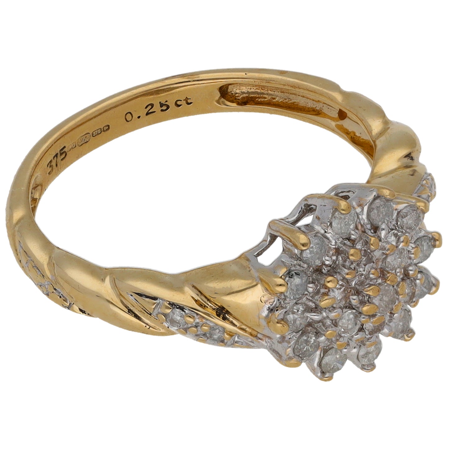 9ct Gold 0.25ct Diamond Cluster Ring Size M