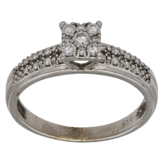 9ct White Gold 0.25ct Diamond Cluster Ring Size M