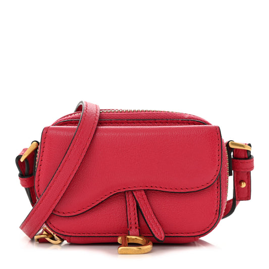 Christian Dior Mini Saddle Goatskin Leather Bag - Raspberry
