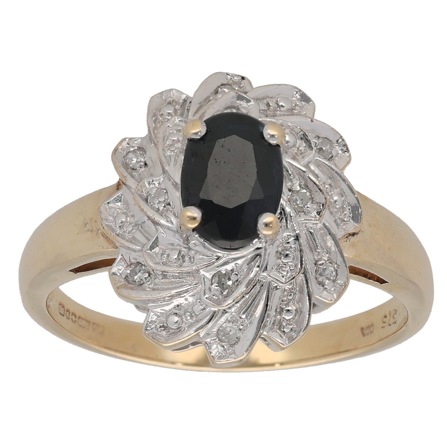 9ct Gold Sapphire & 0.05ct Diamond Dress/Cocktail Ring Size P