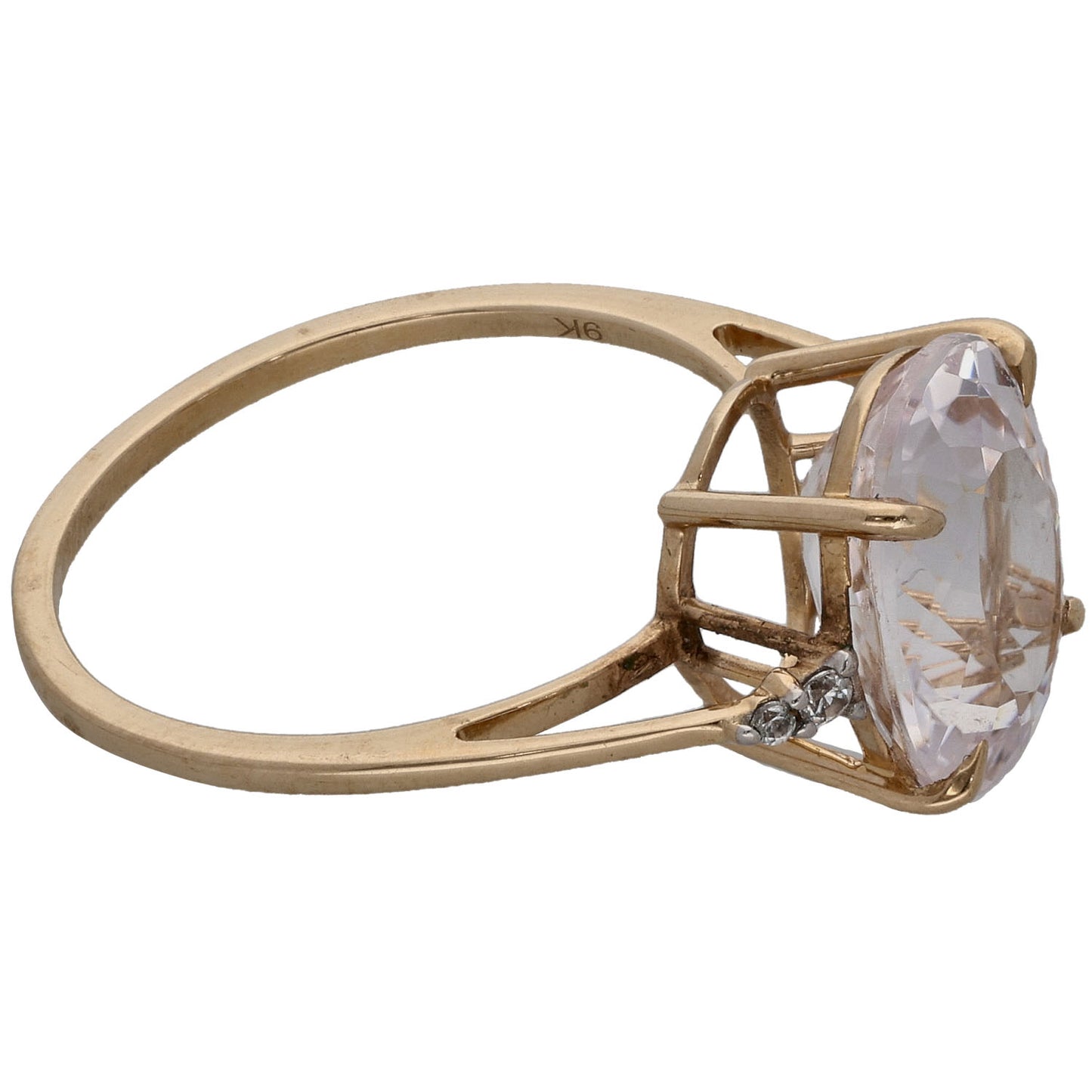 9ct Gold Cubic Zirconia Single Stone Ring With Accents Size P