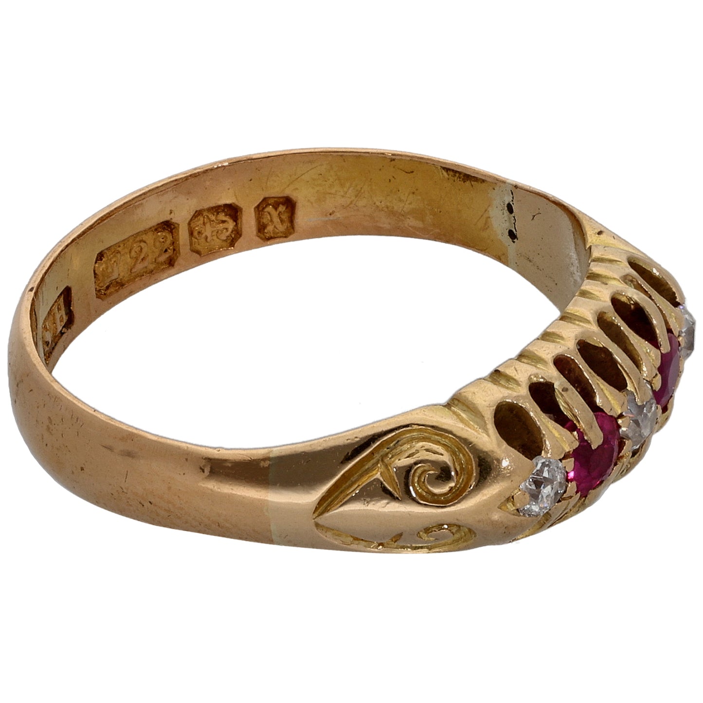 22ct Gold Ruby & 0.06ct Diamond Half Eternity Ring Size Q