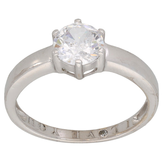 9ct White Gold Cubic Zirconia Single Stone Ring Size K