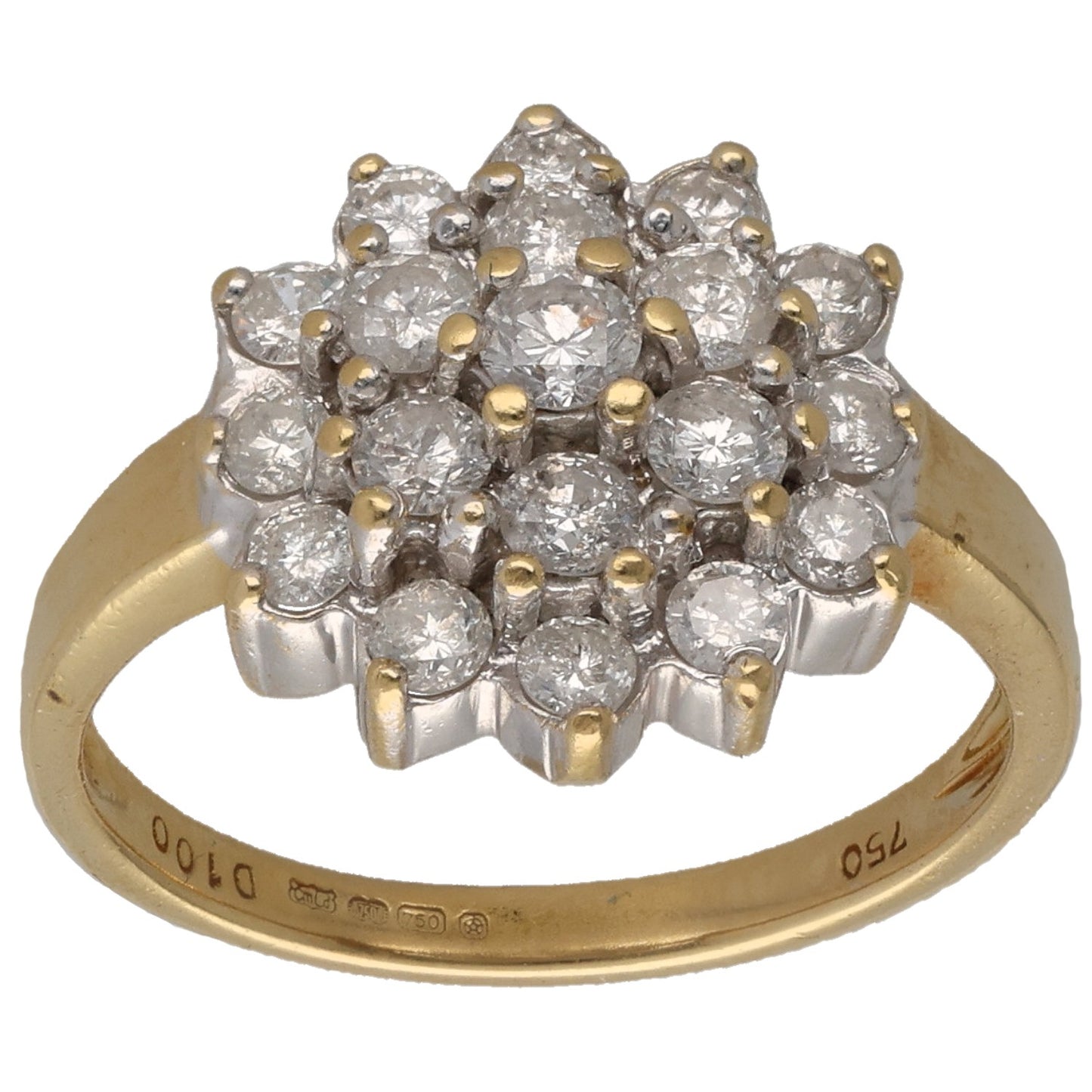 18ct Gold 1.42ct Diamond Cluster Ring Size M