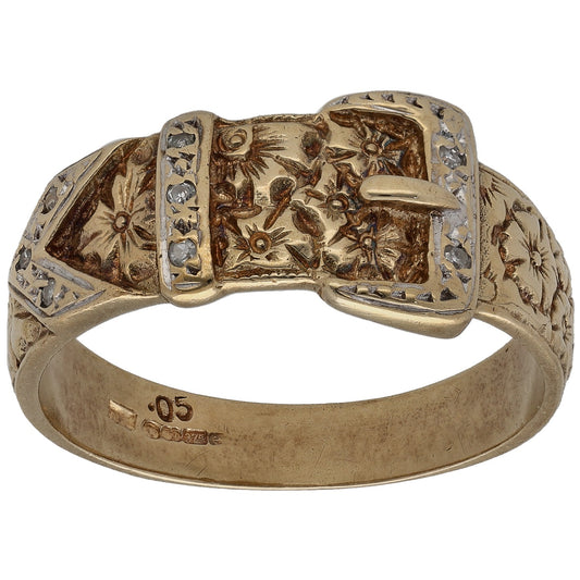 9ct Gold 0.02ct Diamond Buckle Ring Size Y