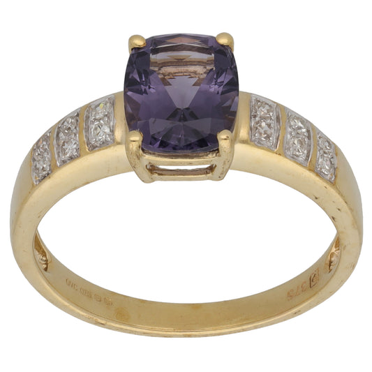 9ct Gold Iolite & 0.24ct Diamond Solitaire Ring With Accent Stones Size S