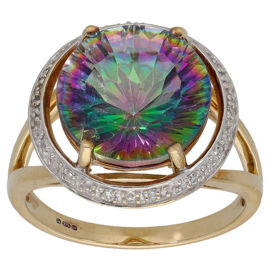 9ct Gold 0.07ct Diamond & Coated Topaz Dress/Cocktail Ring Size N