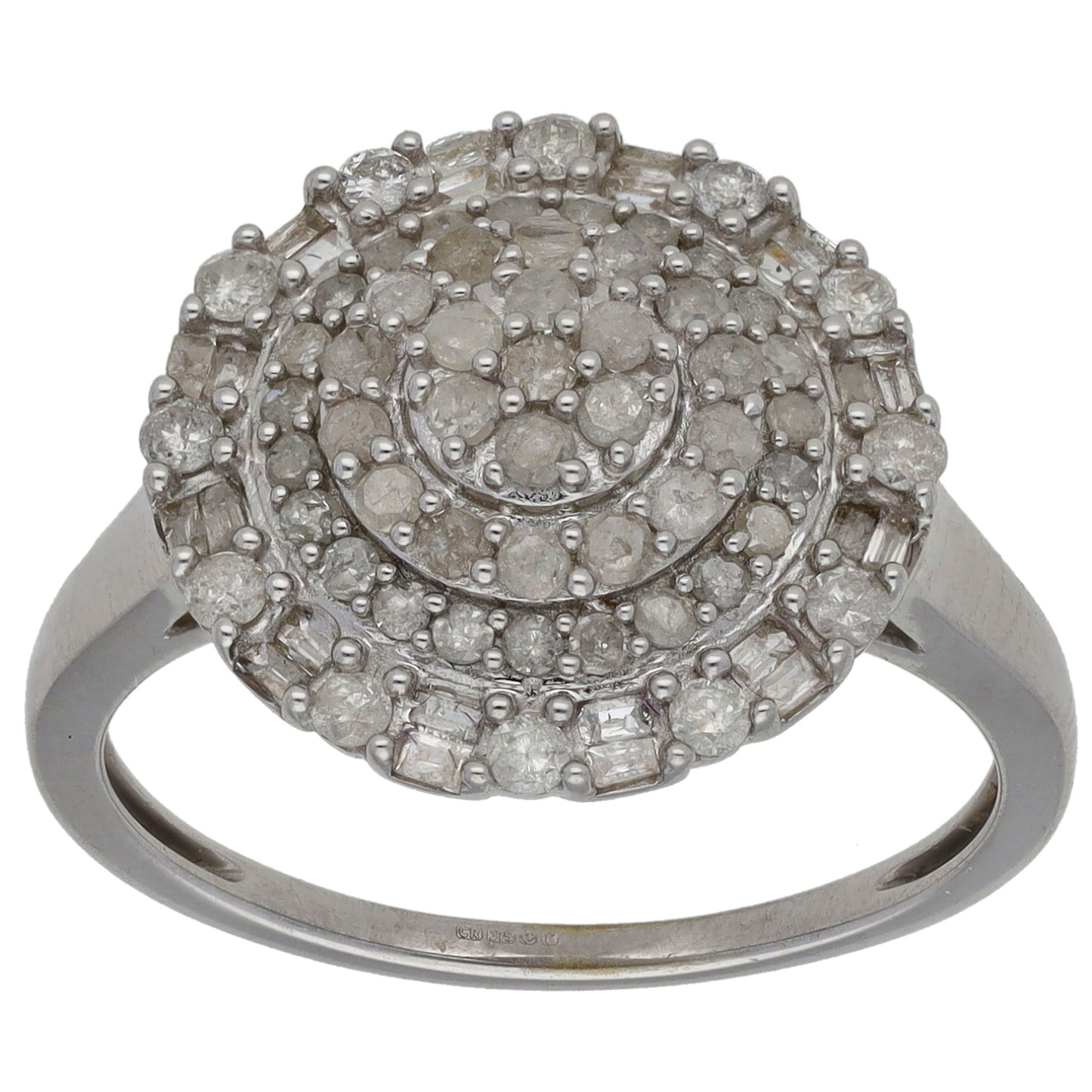 9ct White Gold 0.91ct Diamond Cluster Ring Size P