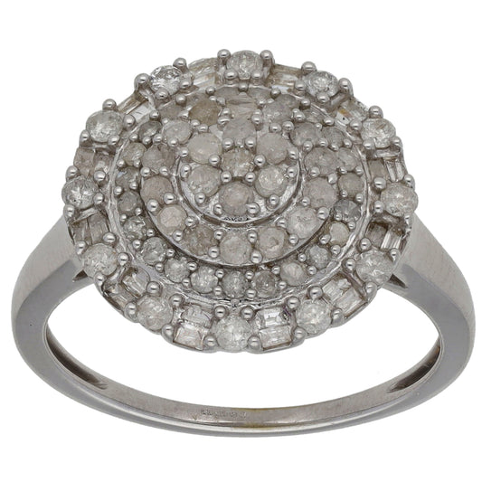 9ct White Gold 0.91ct Diamond Cluster Ring Size P