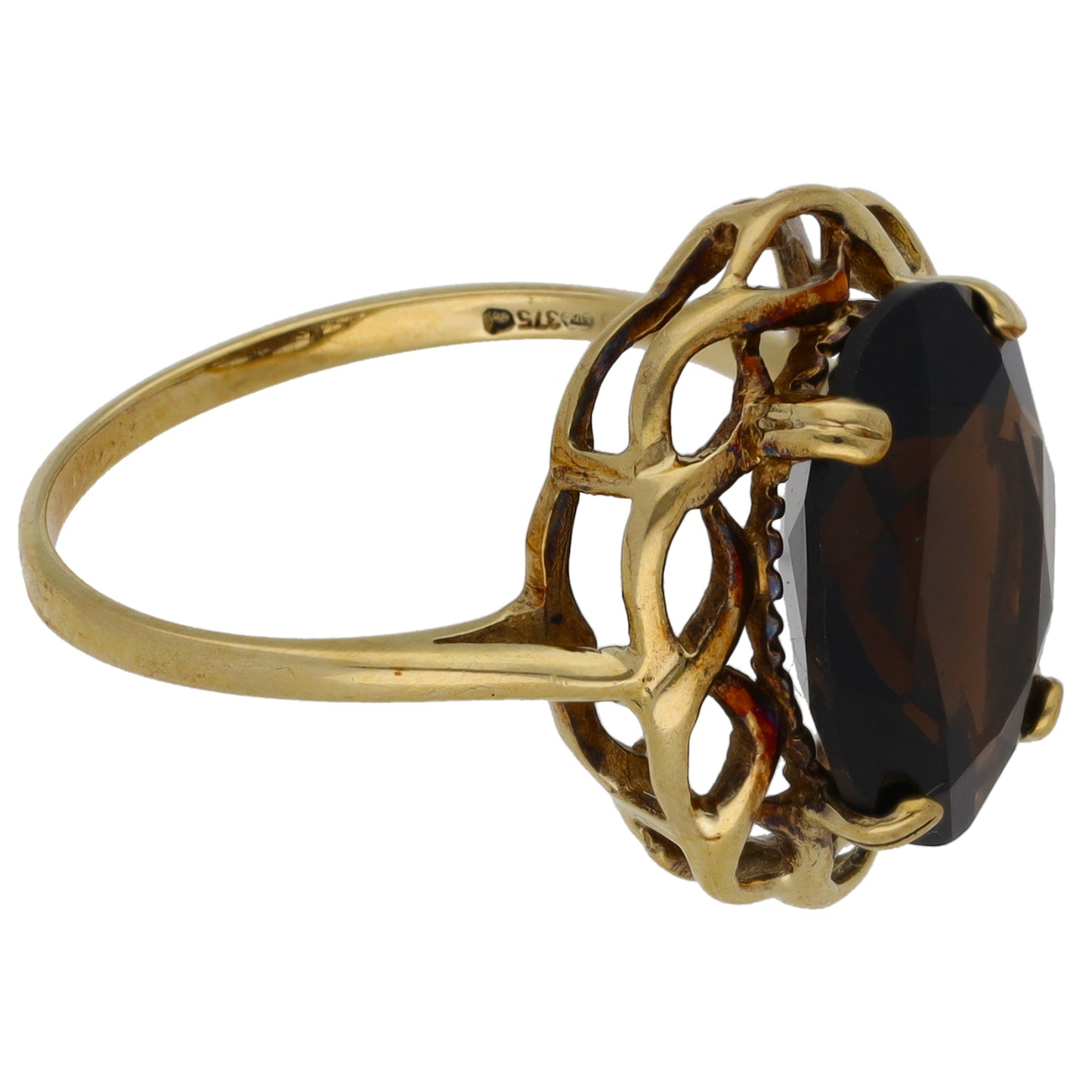 9ct Gold Smoky Quartz Single Stone Ring Size P