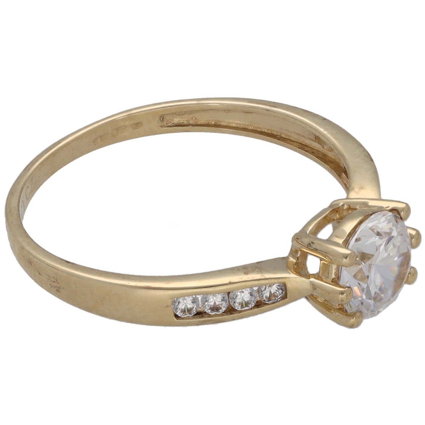 9ct Gold Cubic Zirconia Single Stone Ring With Accents Size P