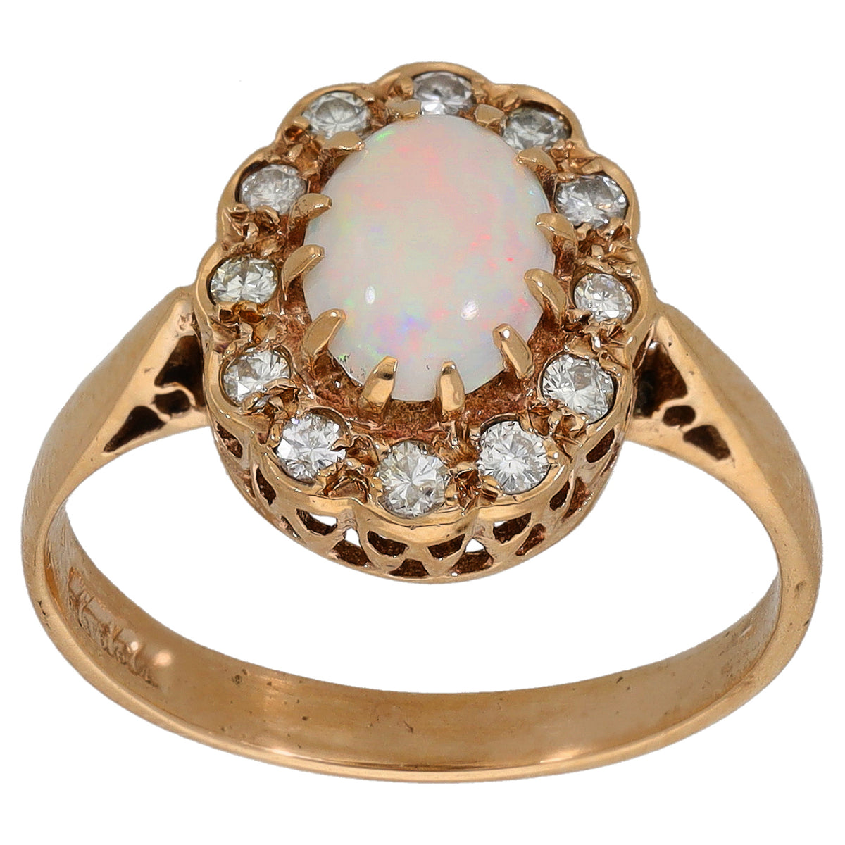 9ct Gold Opal & 0.24ct Diamond Dress/Cocktail Ring Size P