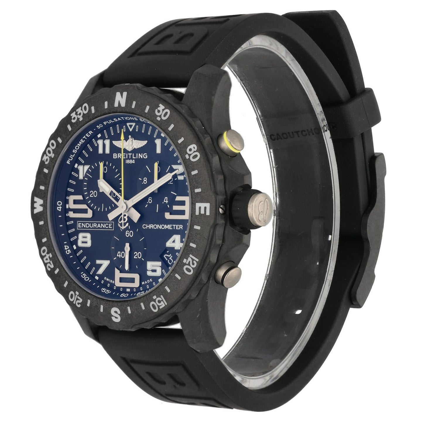 Breitling Endurance Pro xX82310 chronograph watch side view with black case and black dial