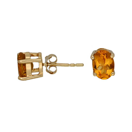 9ct Gold Citrine Single Stone Earrings