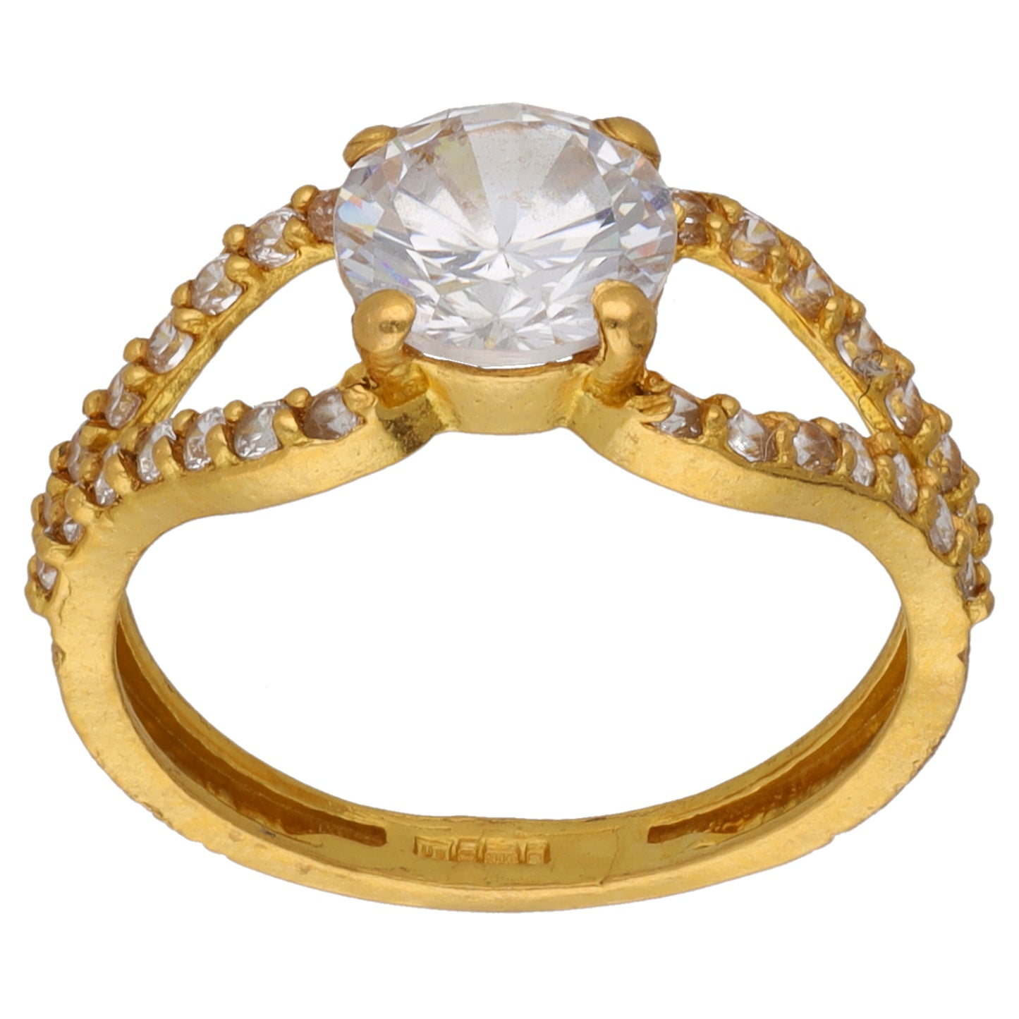 22ct Gold Cubic Zirconia Solitaire Ring With Accent Stones Size N
