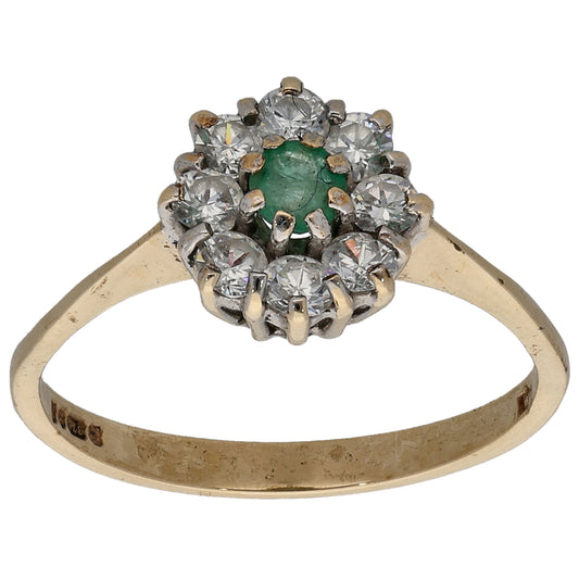 9ct Gold Emerald & Cubic Zirconia Cluster Ring Size O
