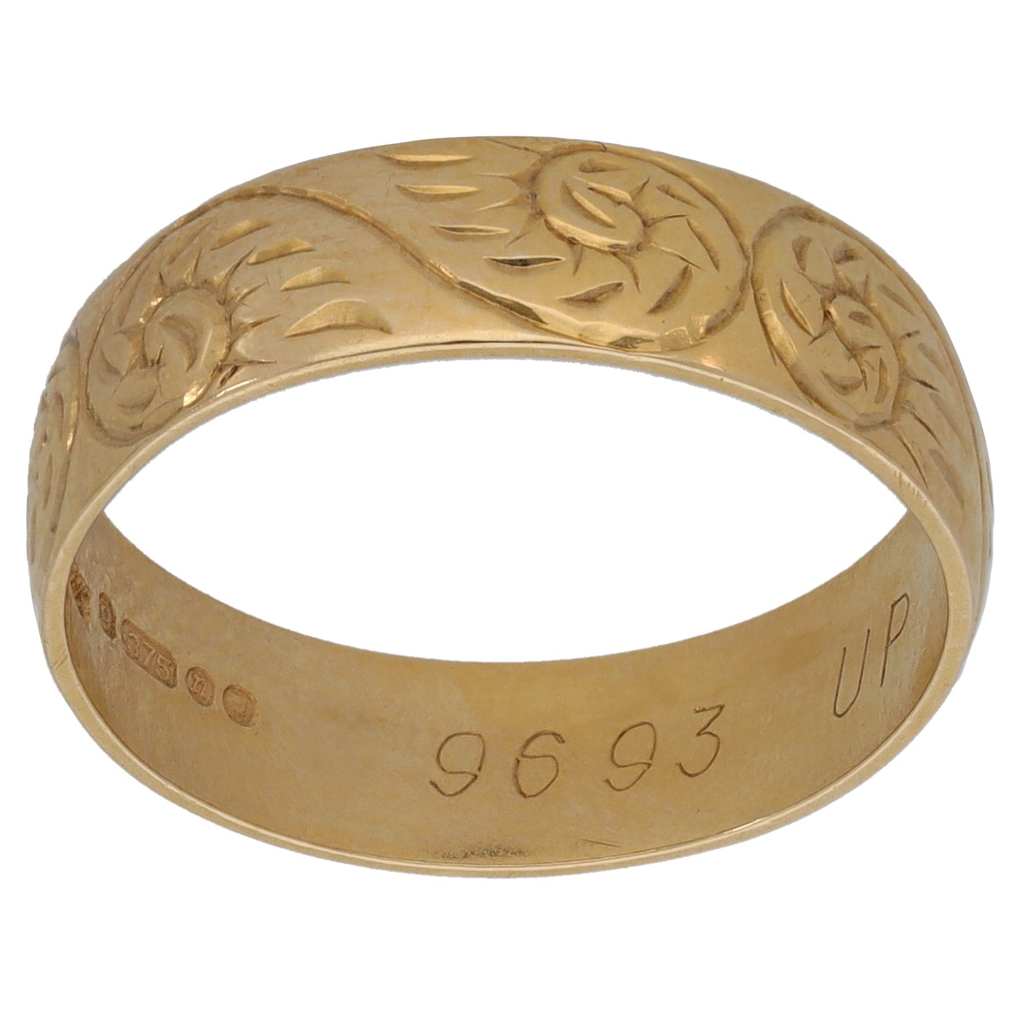 9ct Gold Patterned Wedding Ring Size N