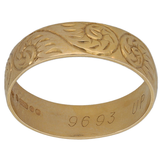 9ct Gold Patterned Wedding Ring Size N