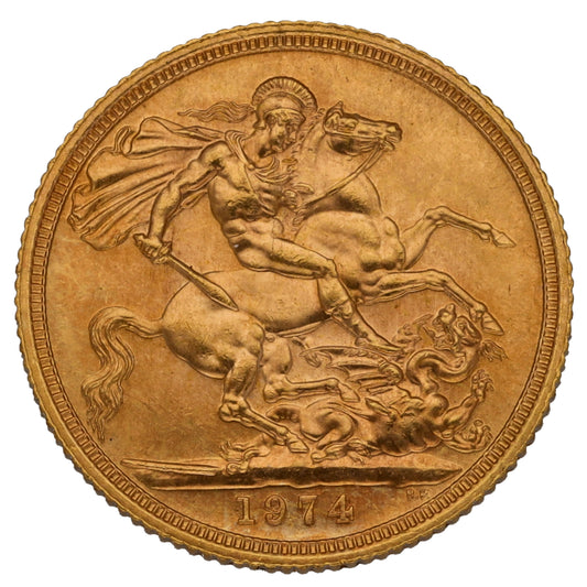 22ct Gold Queen Elizabeth II Full Sovereign Coin 1974